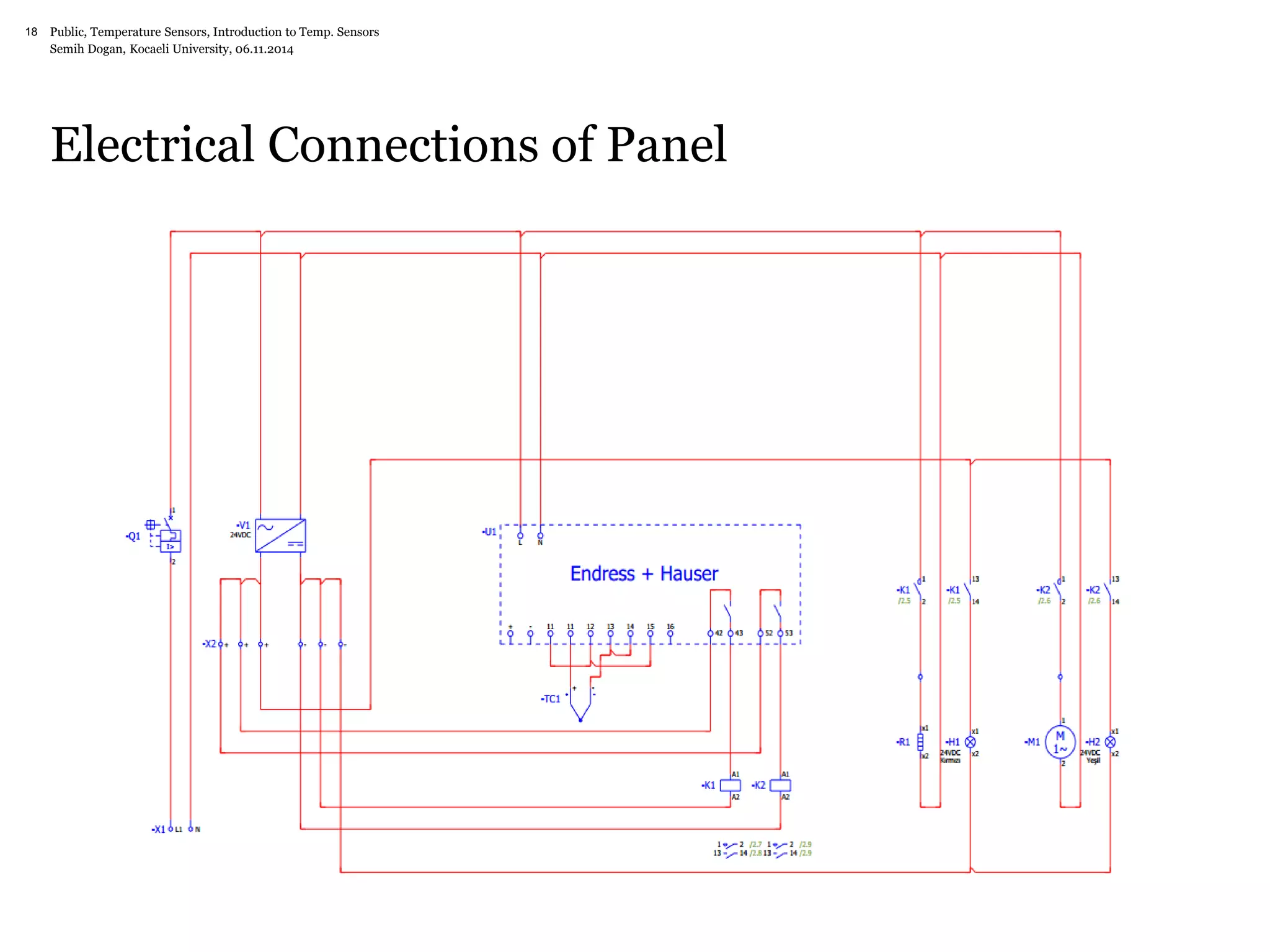 Public, Temperature Sensors, 18 Introduction to Temp. Sensors 
Semih Dogan, Kocaeli University, 06.11.2014 
Electrical Connections of Panel 
 