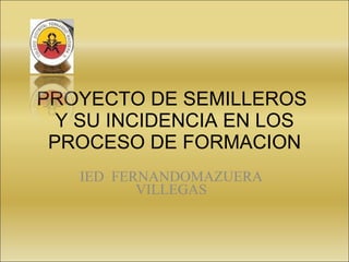 PROYECTO DE SEMILLEROS  Y SU INCIDENCIA EN LOS PROCESO DE FORMACION IED  FERNANDOMAZUERA VILLEGAS 