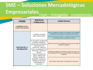SME – Soluciones Mercadológicas
EmpresarialesFases – Entregables - competencias
 