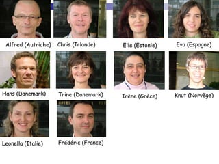 Alfred (Autriche) Chris (Irlande) Elle (Estonie) Eva (Espagne) Hans (Danemark) Trine (Danemark) Irène (Grèce) Knut (Norvège) Leonella (Italie) Frédéric (France) 