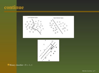 continue




  Binary classiﬁer :-Y ǫ−1, 1

                                Machine Learning – p. 9
 