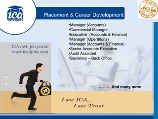 Placement & Career Development Manager (Accounts) Commercial Manager Executive  (Accounts & Finance) Manager (Operations) Manager (Accounts & Finance) Senior Accounts Executive Audit Assistant Secretary – Back Office ……… . And many more 