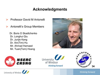 Acknowledgments Professor David M Antonelli Antonelli’s Group Members Dr. Boris O Skadtchenko Dr. Longhui Qiu Dr. Junjie Kang Dr. Xin(Tim) Hu Mr. Ahmad Hamaed  Mr. Tuan(Tom) Hoang  