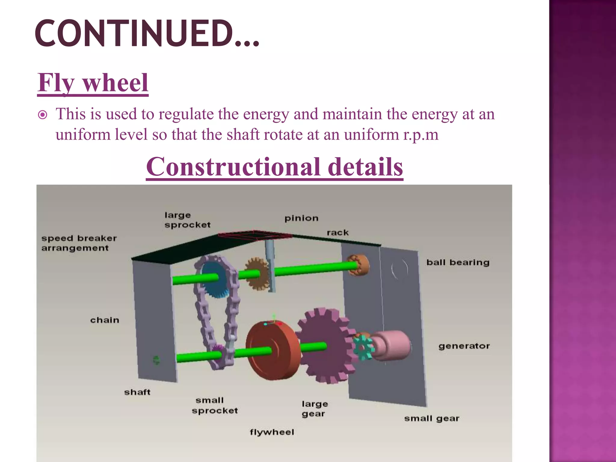 Fly wheel


This is used to regulate the energy and maintain the energy at an
uniform level so that the shaft rotate at an uniform r.p.m

Constructional details

 