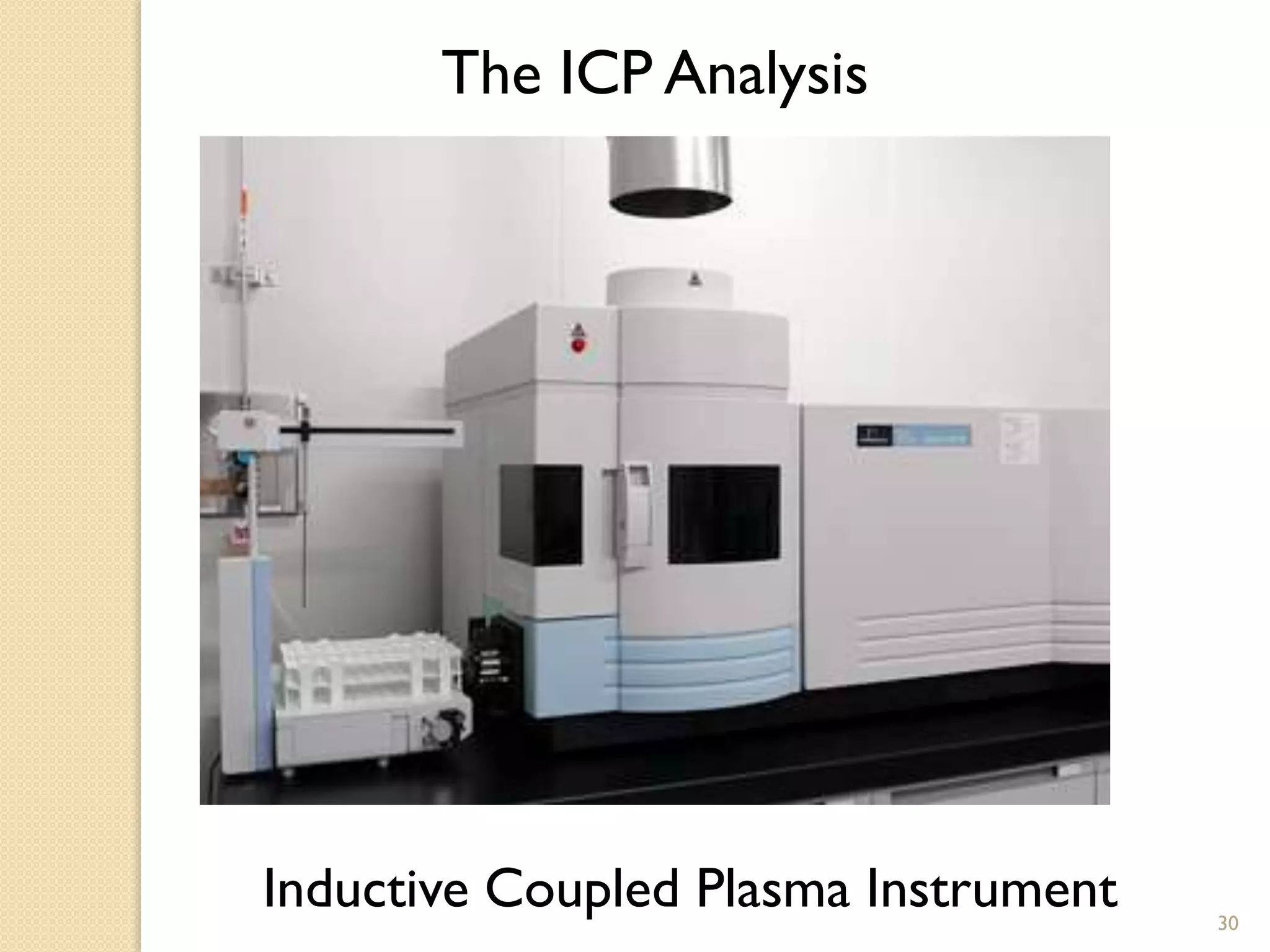 The ICP Analysis
30
Inductive Coupled Plasma Instrument
 