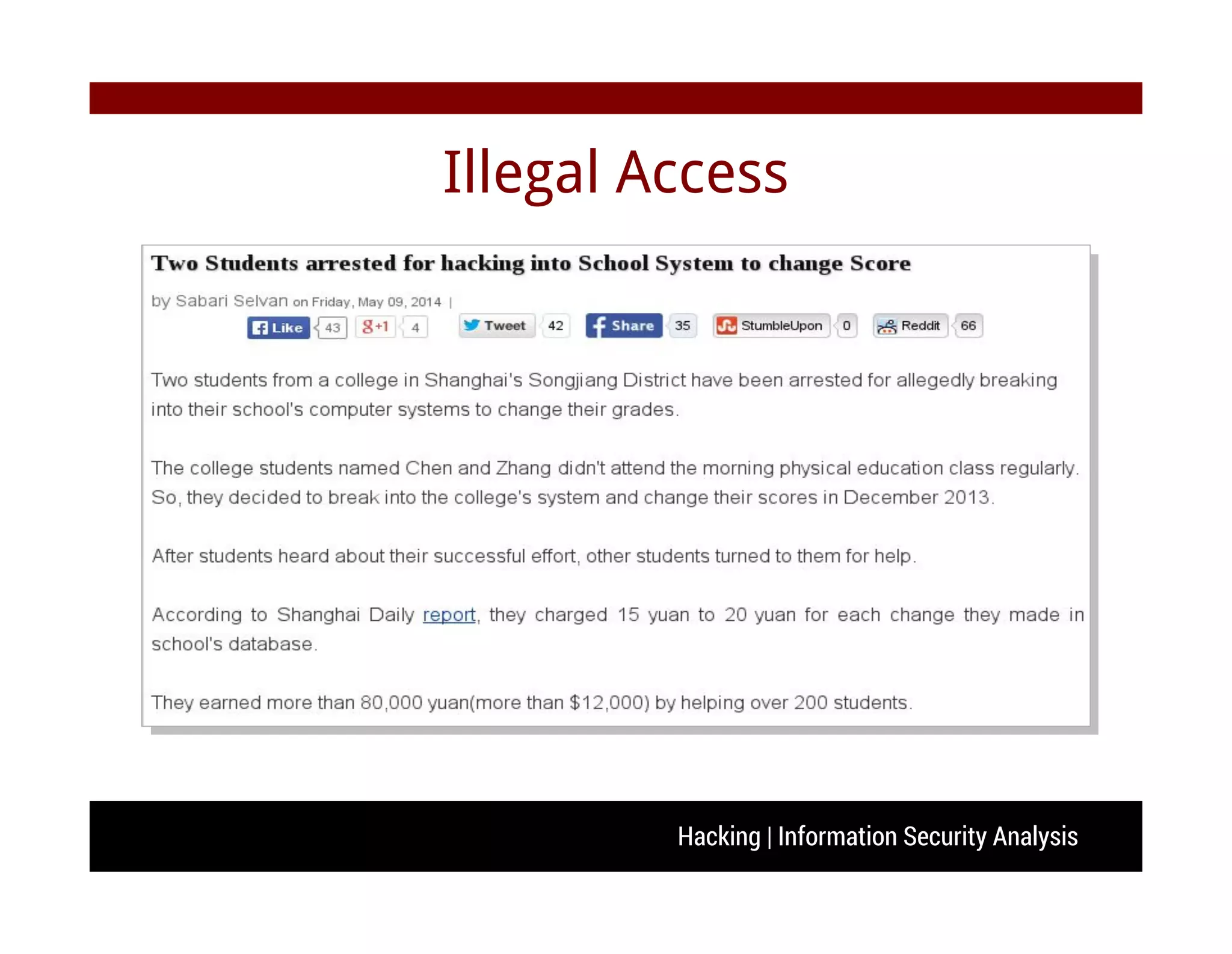 Hacking | Information Security Analysis
Illegal Access
 