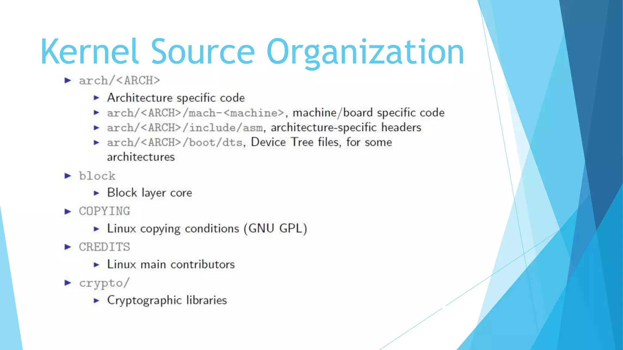 Kernel Source Organization
 