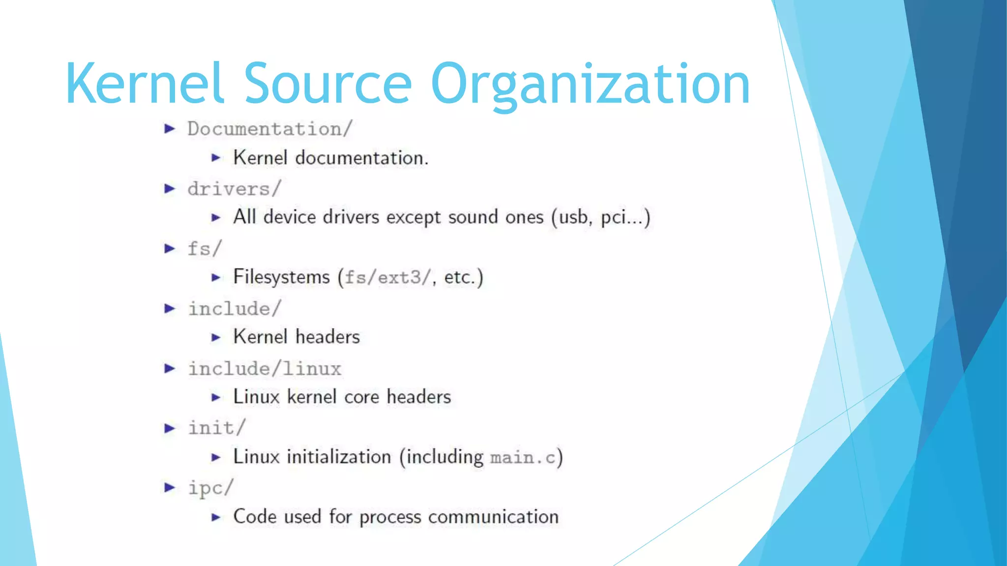 Kernel Source Organization
 