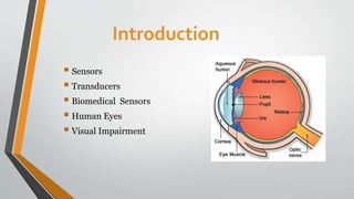 Introduction
 Sensors
 Transducers
 Biomedical Sensors
 Human Eyes
 Visual Impairment
 