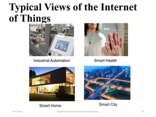 Typical Views of the Internet
of Things
Industrial Automation Smart Health
Smart Home Smart City
Department of Computer Science & Engineering 1019-11-2015
 