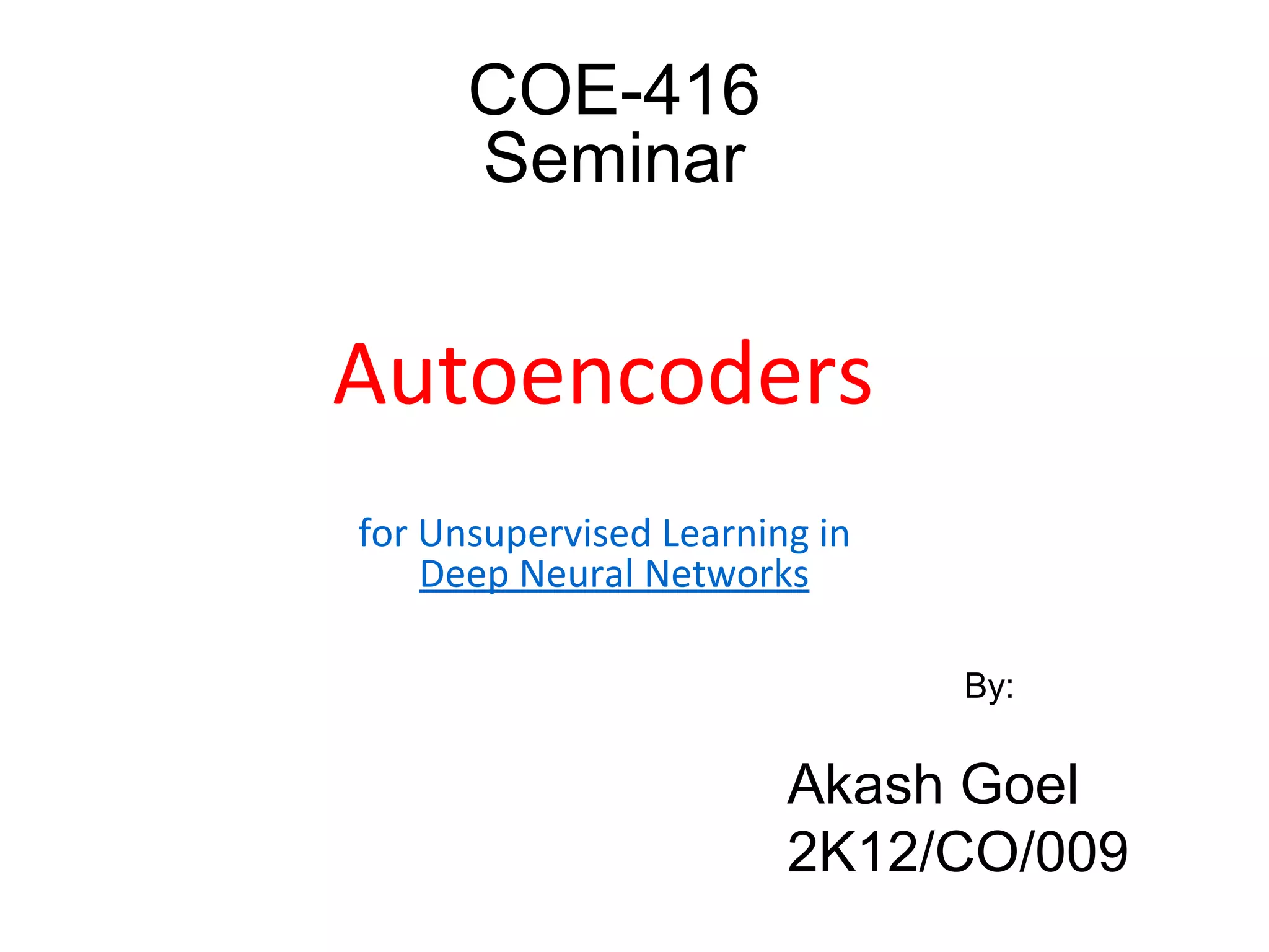 Intro to Deep learning - Autoencoders | PPT