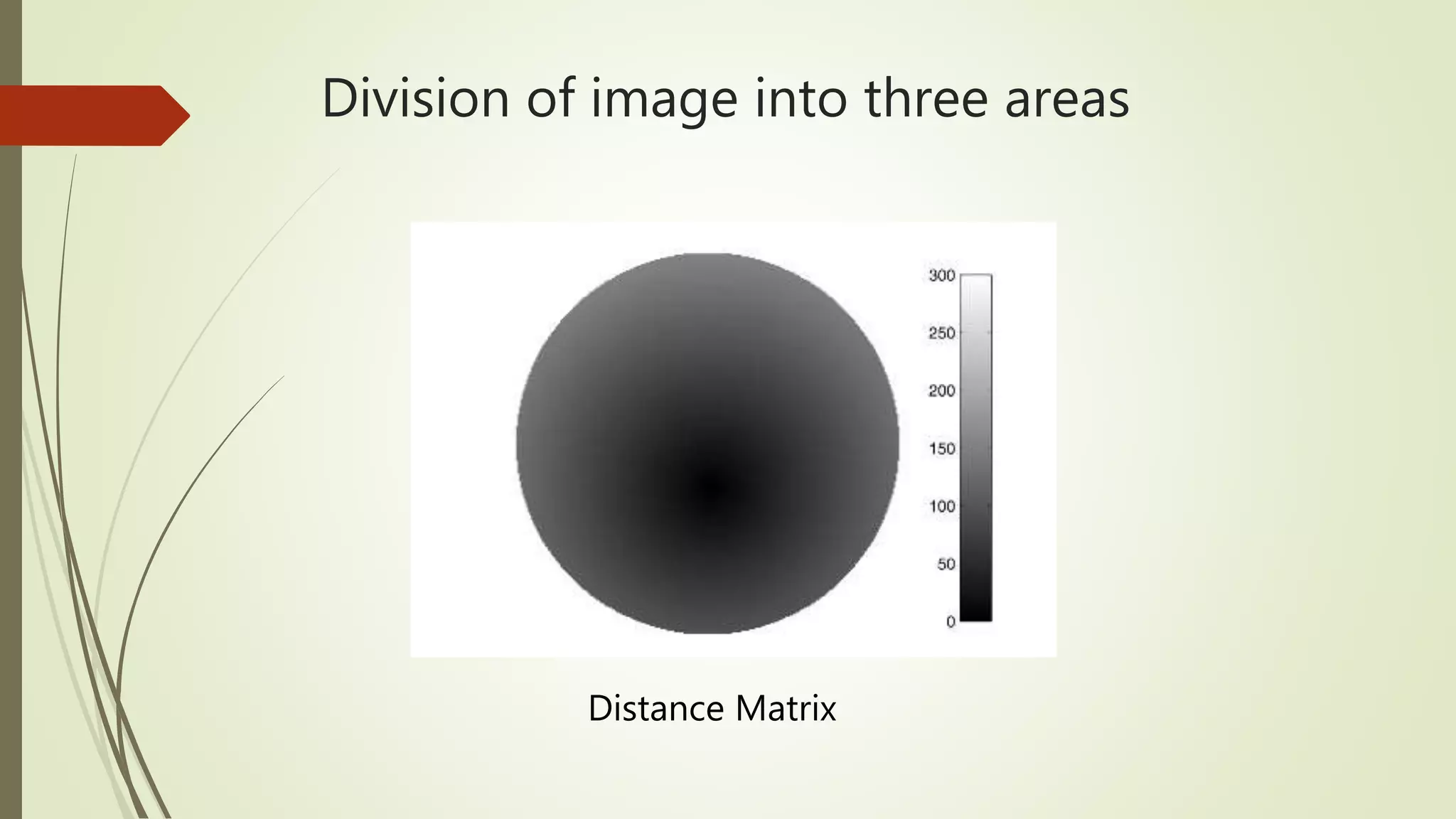 Division of image into three areas
Distance Matrix
 