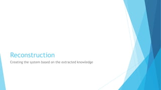 Reconstruction
Creating the system based on the extracted knowledge
 