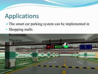 Applications
The smart car parking system can be implemented in
• Shopping malls
• Restaurants
• Theatres
 