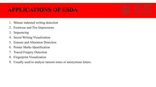 Erasure Ransom Note ESDA (Electrostatic Detection Device) in Questioned Document | PPTX