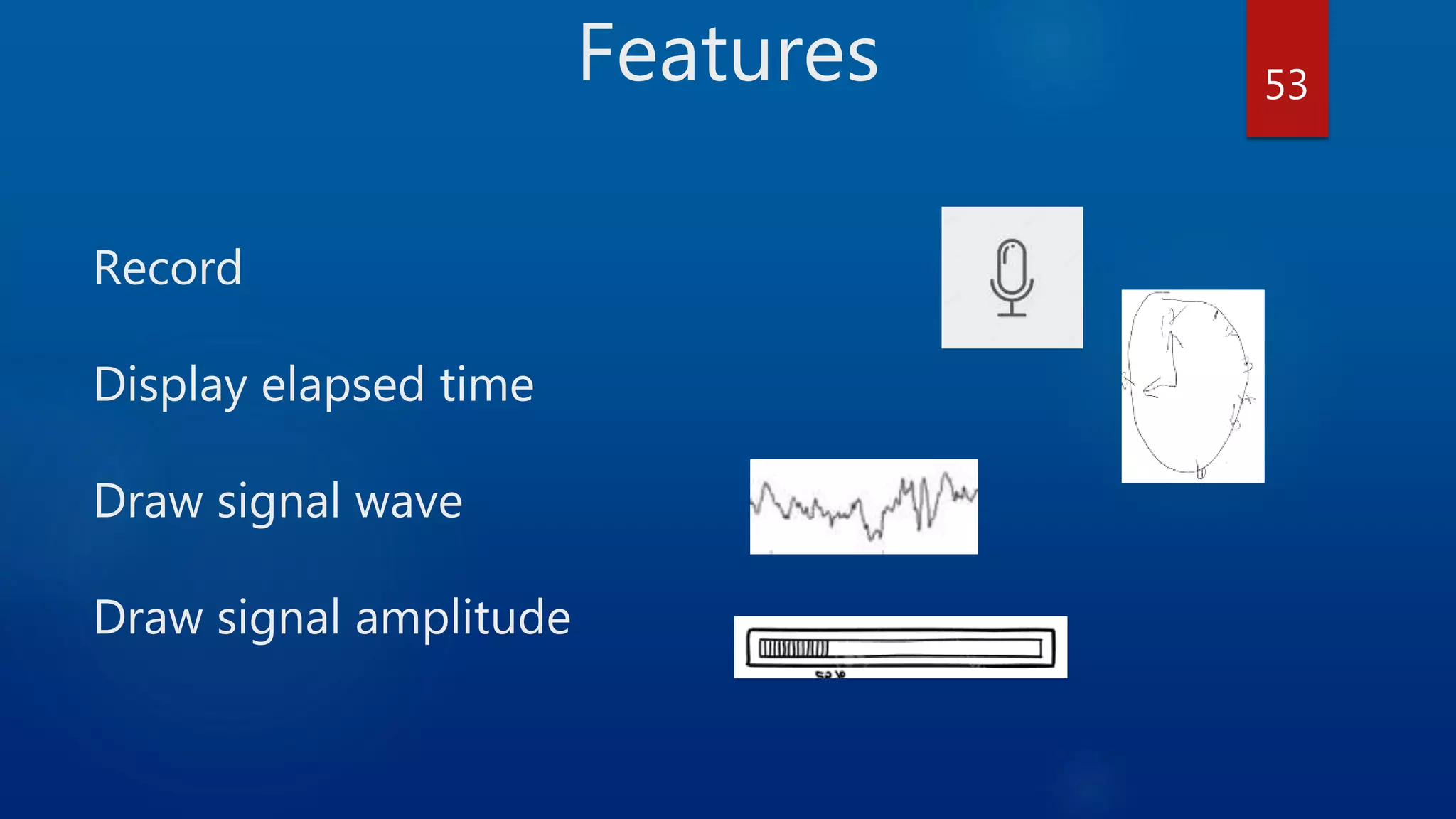Record Display elapsed time Draw signal wave Draw signal amplitude Features 53 