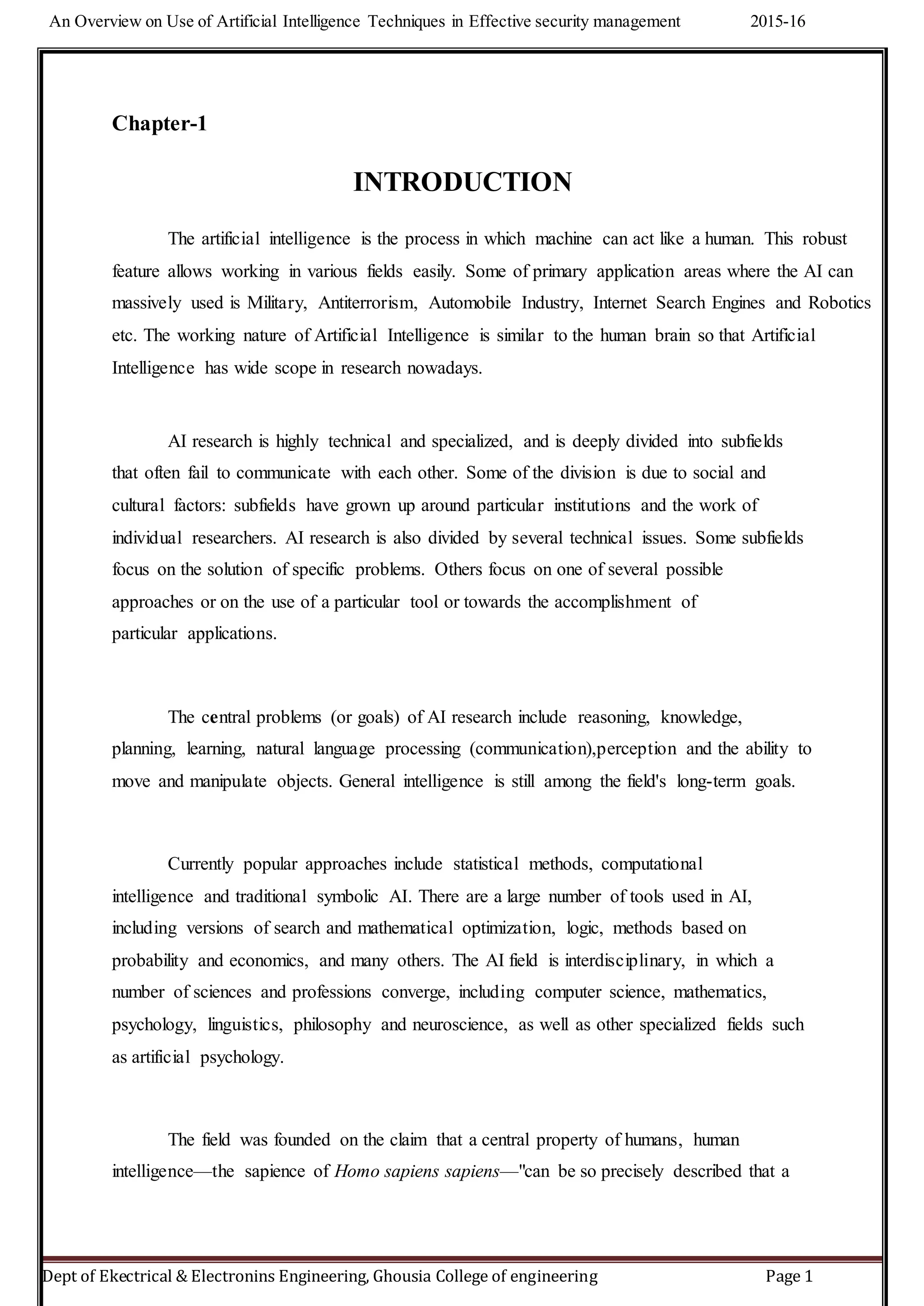 seminar Report-BE-EEE-8th sem-Artificial intelligence in security ...