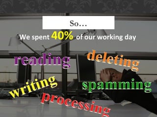 What does that mean?
             So…
We spent   40% of our working day
 