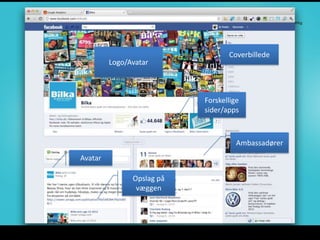Coverbillede
         Logo/Avatar



                           Forskellige
                           sider/apps



                                     Ambassadører
Avatar

               Opslag på
                væggen
 