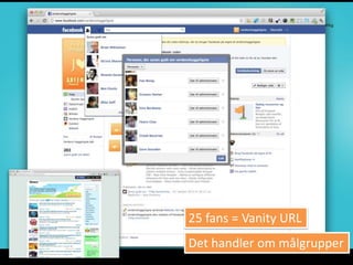25 fans = Vanity URL
Det handler om målgrupper
 