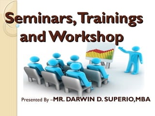 Seminars,TrainingsSeminars,Trainings
and Workshopand Workshop
Presented By –MR. DARWIN D. SUPERIO,MBA
 