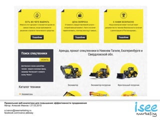 Правильная веб-аналитика для повышения эффективности продвижения
Автор: Алексей Иванов / 27.03.2015
a.ivanov@iseemarketing.ru
facebook.com/ivanov.aleksey
 