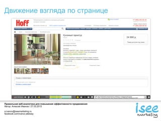 Правильная веб-аналитика для повышения эффективности продвижения
Автор: Алексей Иванов / 27.03.2015
a.ivanov@iseemarketing.ru
facebook.com/ivanov.aleksey
Движение взгляда по странице
 