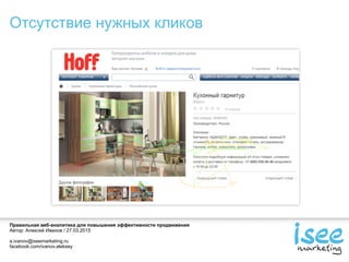 Правильная веб-аналитика для повышения эффективности продвижения
Автор: Алексей Иванов / 27.03.2015
a.ivanov@iseemarketing.ru
facebook.com/ivanov.aleksey
Отсутствие нужных кликов
 