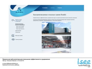 Правильная веб-аналитика для повышения эффективности продвижения
Автор: Алексей Иванов / 27.03.2015
a.ivanov@iseemarketing.ru
facebook.com/ivanov.aleksey
 