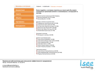 Правильная веб-аналитика для повышения эффективности продвижения
Автор: Алексей Иванов / 27.03.2015
a.ivanov@iseemarketing.ru
facebook.com/ivanov.aleksey
 