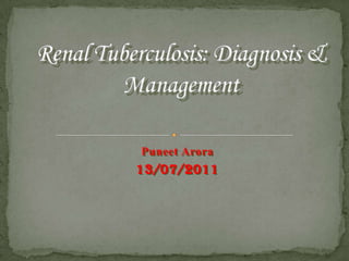 Renal Tuberculosis: Diagnosis & Management PuneetArora 13/07/2011 