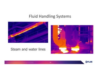Proprietary- Company Confidential ©2016 FLIR Systems Inc. Information and equipmentdescribed herein
may require US Governmentauthorizationfor export purposes. Diversion contrary to US law is prohibited. 53
Steam and water lines
Fluid Handling Systems
 