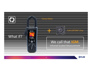 Proprietary- Company Confidential ©2016 FLIR Systems Inc. Information and equipmentdescribed herein
may require US Governmentauthorizationfor export purposes. Diversion contrary to US law is prohibited. 61
What if?
+
We call that IGM.
Infrared Guided Measurement
FLIR LEPTON® Chip
Clamp Meter
 