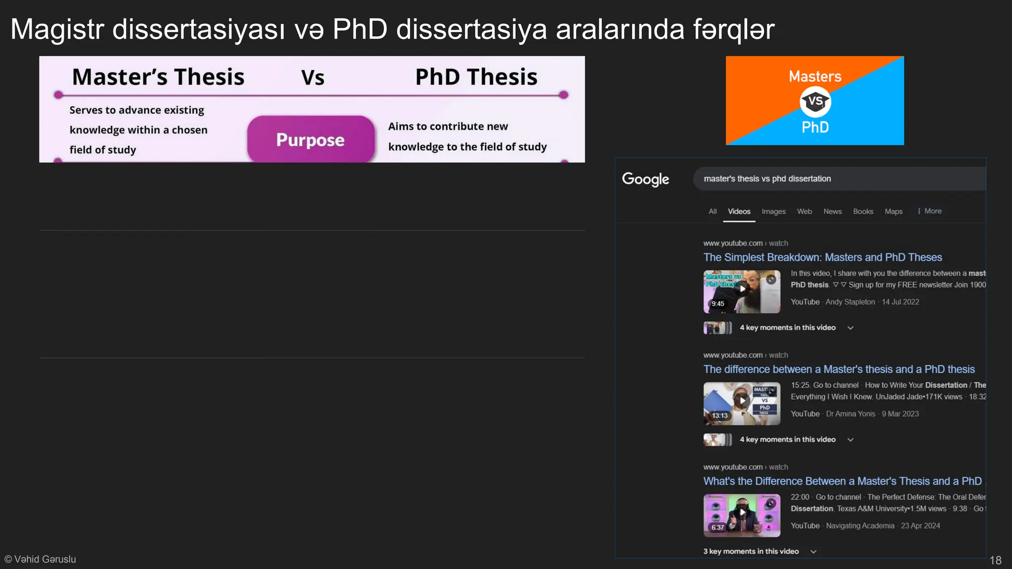 © Vəhid Gəruslu
Magistr dissertasiyası və PhD dissertasiya aralarında fərqlər
18
 
