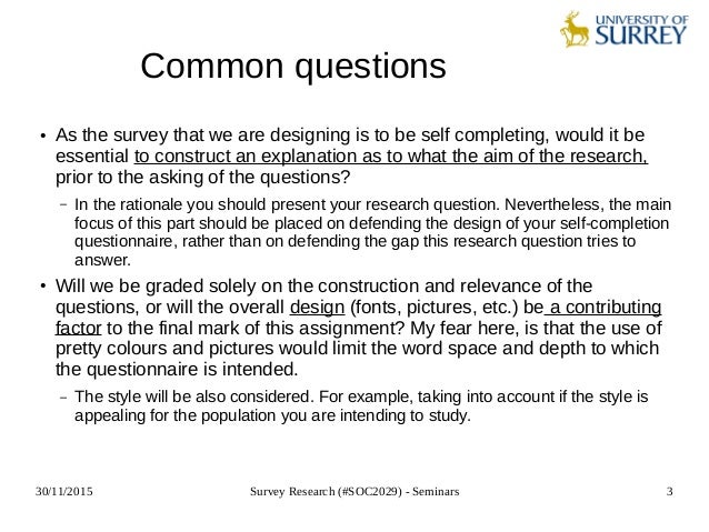survey research soc2029 seminar 9 designing a self completion que