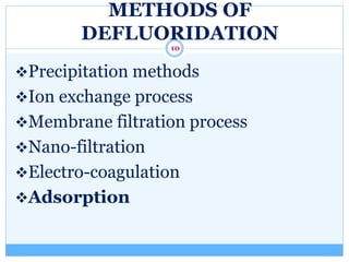 DEFLUORIDATION BY BIOADSORBENTS | PPTX