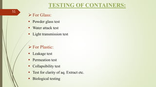 Quality Testing For Container, Closure And Secondary packaging Material ...