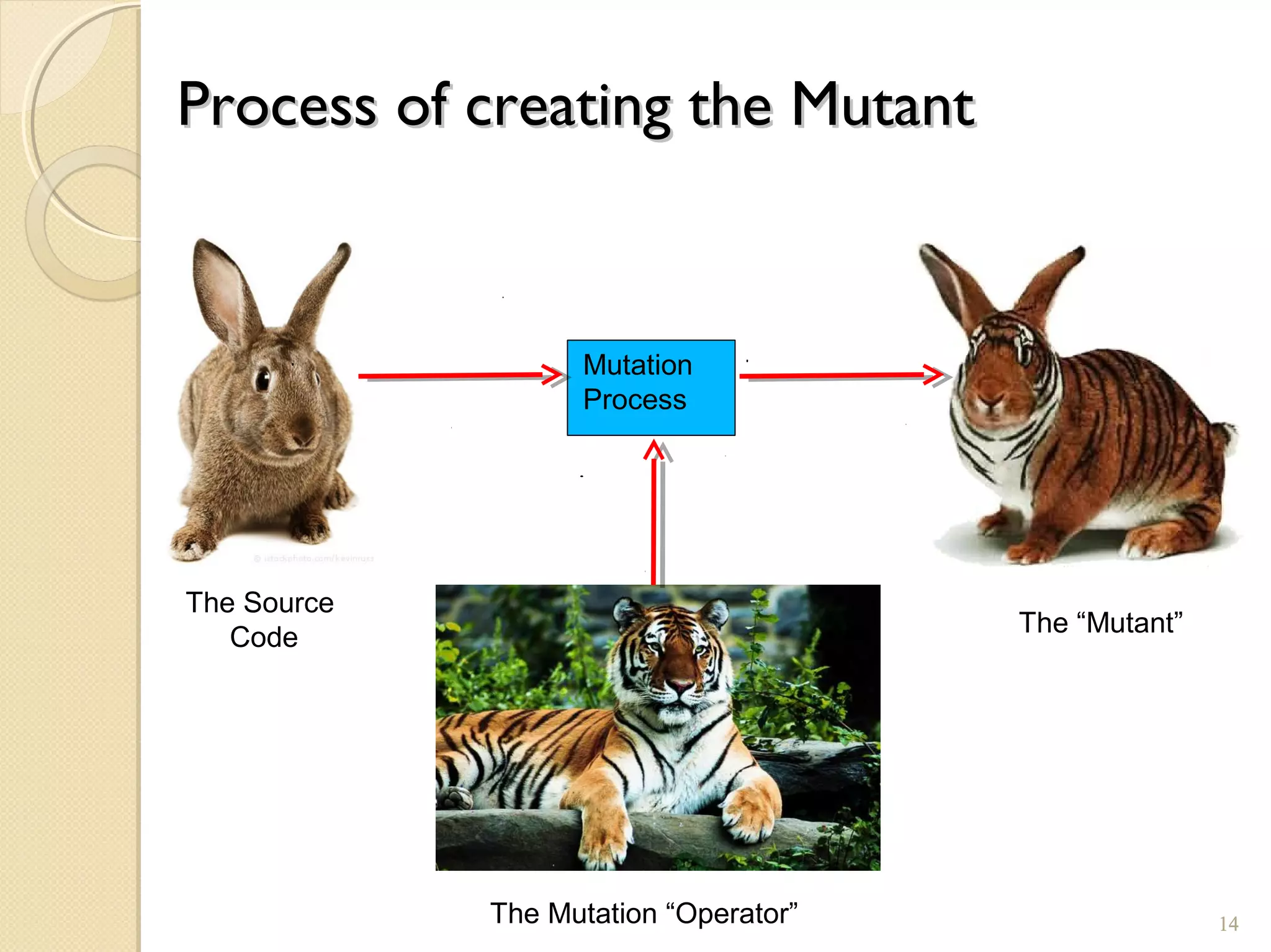 Process of creating the MutantProcess of creating the Mutant
The Source
Code
The Mutation “Operator”
Mutation
Process
The “Mutant”
1414
 
