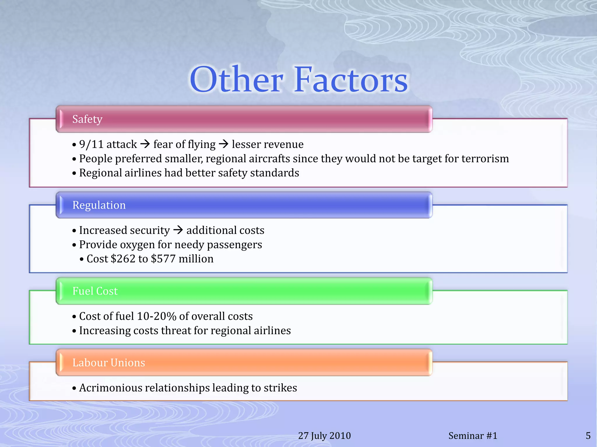 Other Factors20 July 20105Seminar #1