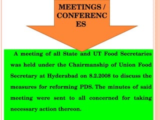 <ul><li>    A meeting of all State and UT Food Secretaries was held under the Chairmanship of Union Food Secretary at Hyde...
