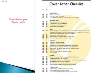 Slide 1.62
Checklist for your
Cover Letter
 