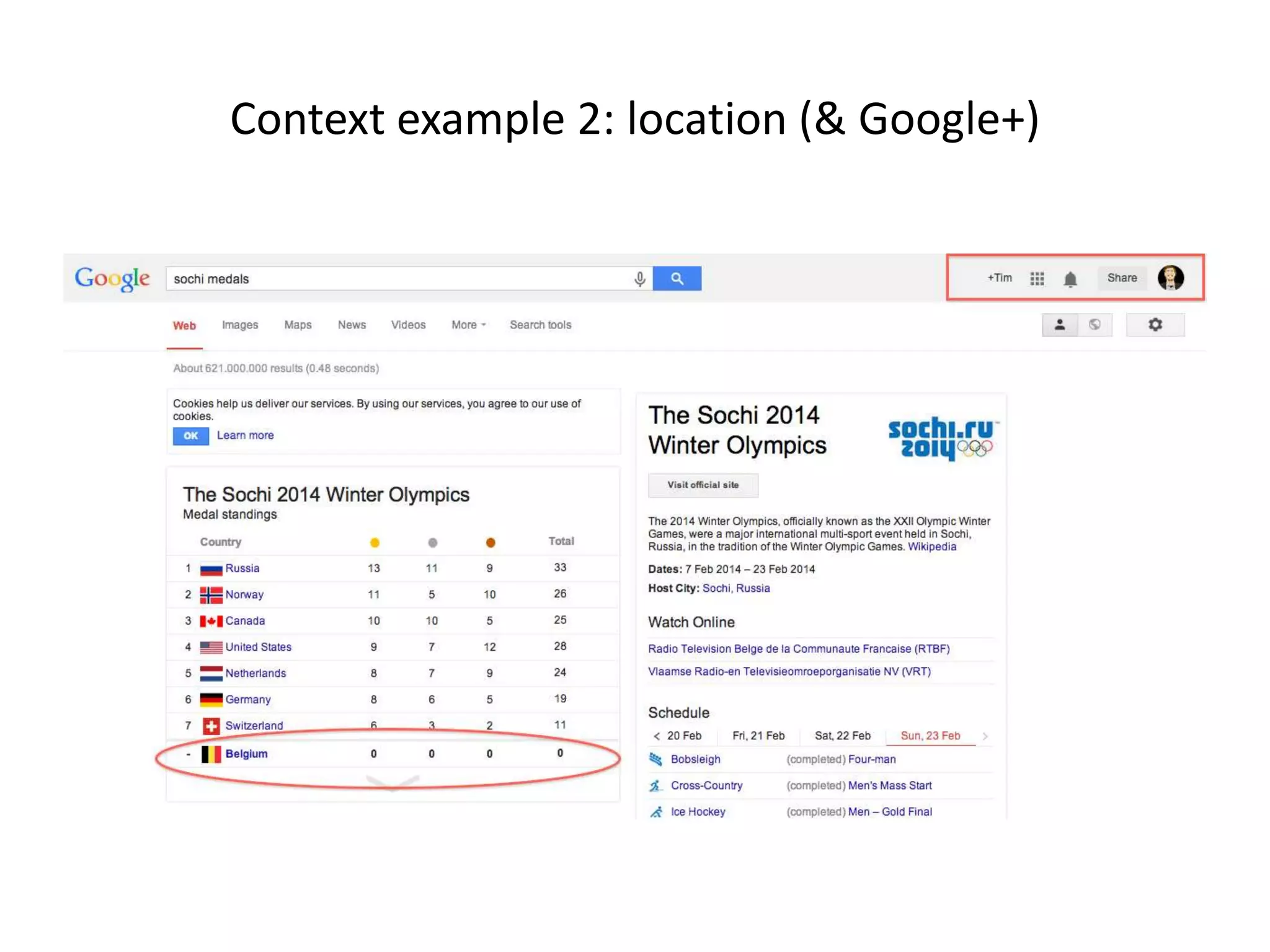 Context example 2: location (& Google+)
 