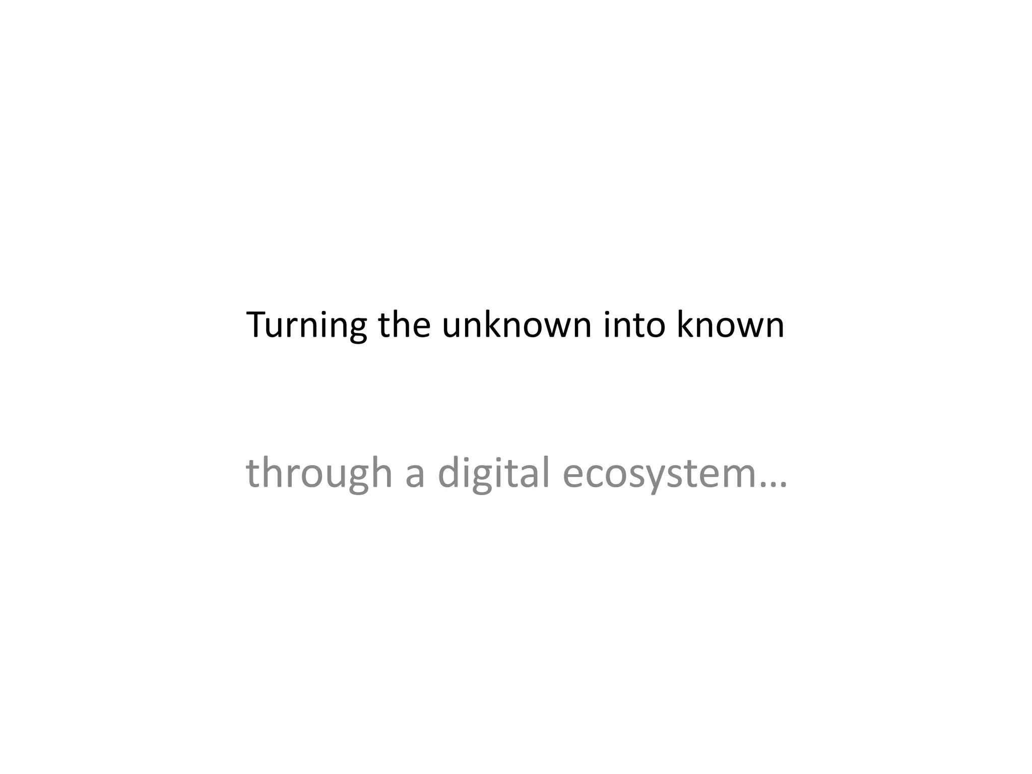 Turning the unknown into known
through a digital ecosystem…
 