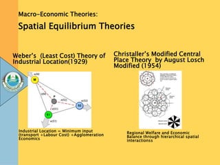Macro-Economic Theories:
Weber’s (Least Cost) Theory of
Industrial Location(1929)
Christaller’s Modified Central
Place The...