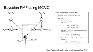 Bayesian PMF using MCMC
https://www.cs.toronto.edu/~amnih/papers/bpmf.pdf
 