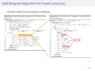• Pseudo codes for two iterative methods:
Split BregmanAlgorithm for Fused Lasso (1/2)
FFT
69/81
 