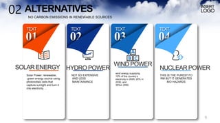 ALTERNATIVES
NO CARBON EMISSIONS IN RENEWABLE SOURCES
9
02
 