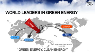 WORLD LEADERS IN GREEN ENERGY
CHINA
EUROPE
USA
17
 