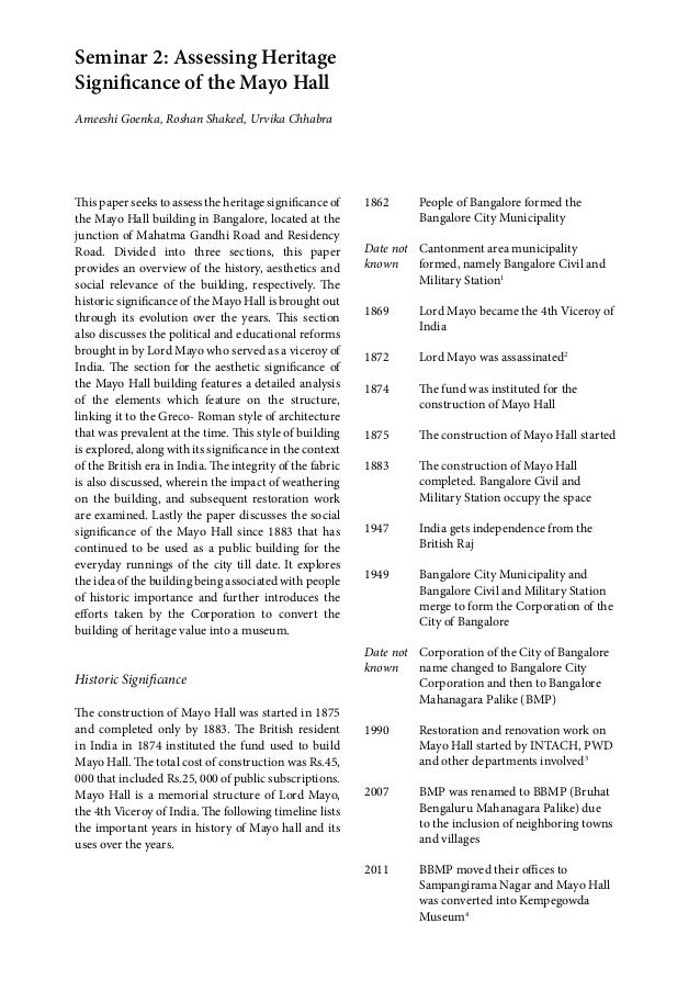 Assessing heritage significance of the mayo hall