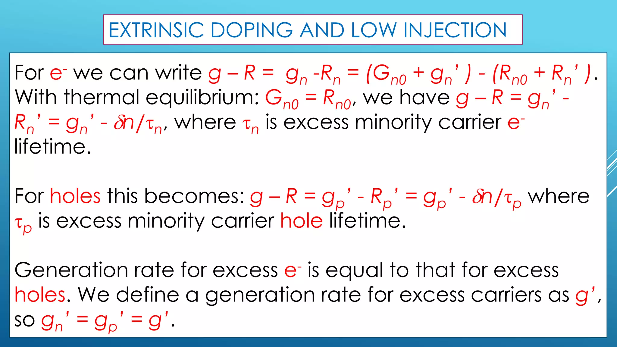 NON-EQUILIBRIUM EXCESS CARRIERS IN SEMICONDUCTORS | PDF